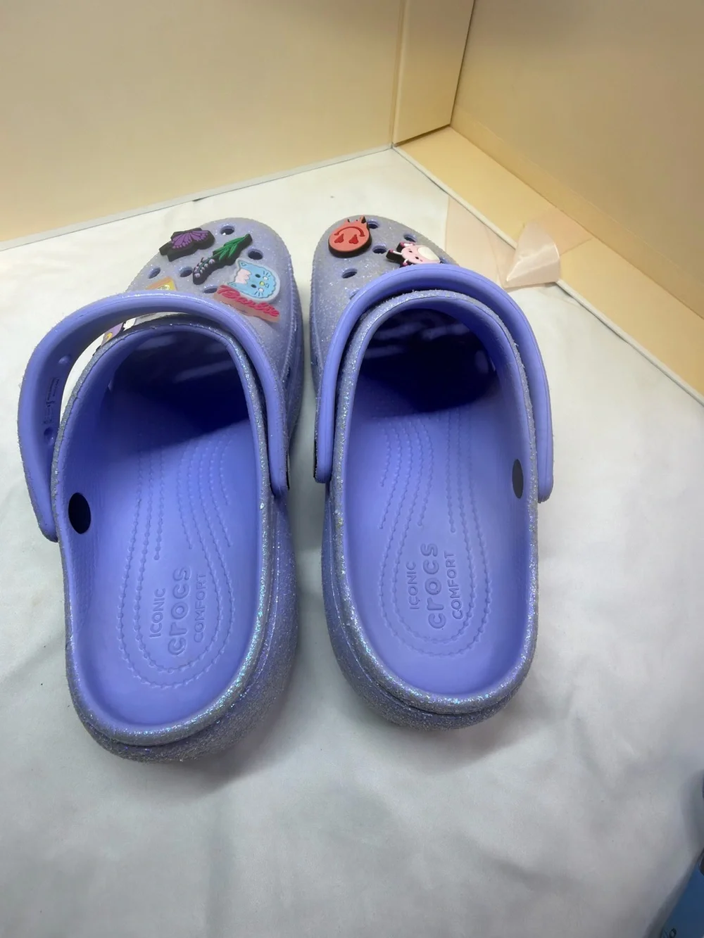 CROCS Glitter Platform Clogs in Lavender with Jibbitz
